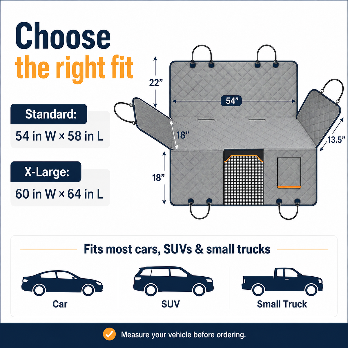 PawRide Max standard and X-Large dog car seat cover size guide