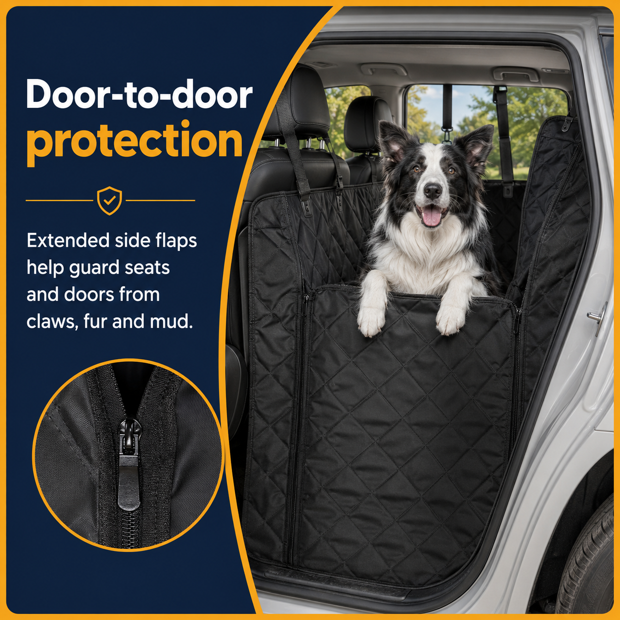 PawRide Max protective zippered side flaps with Border Collie