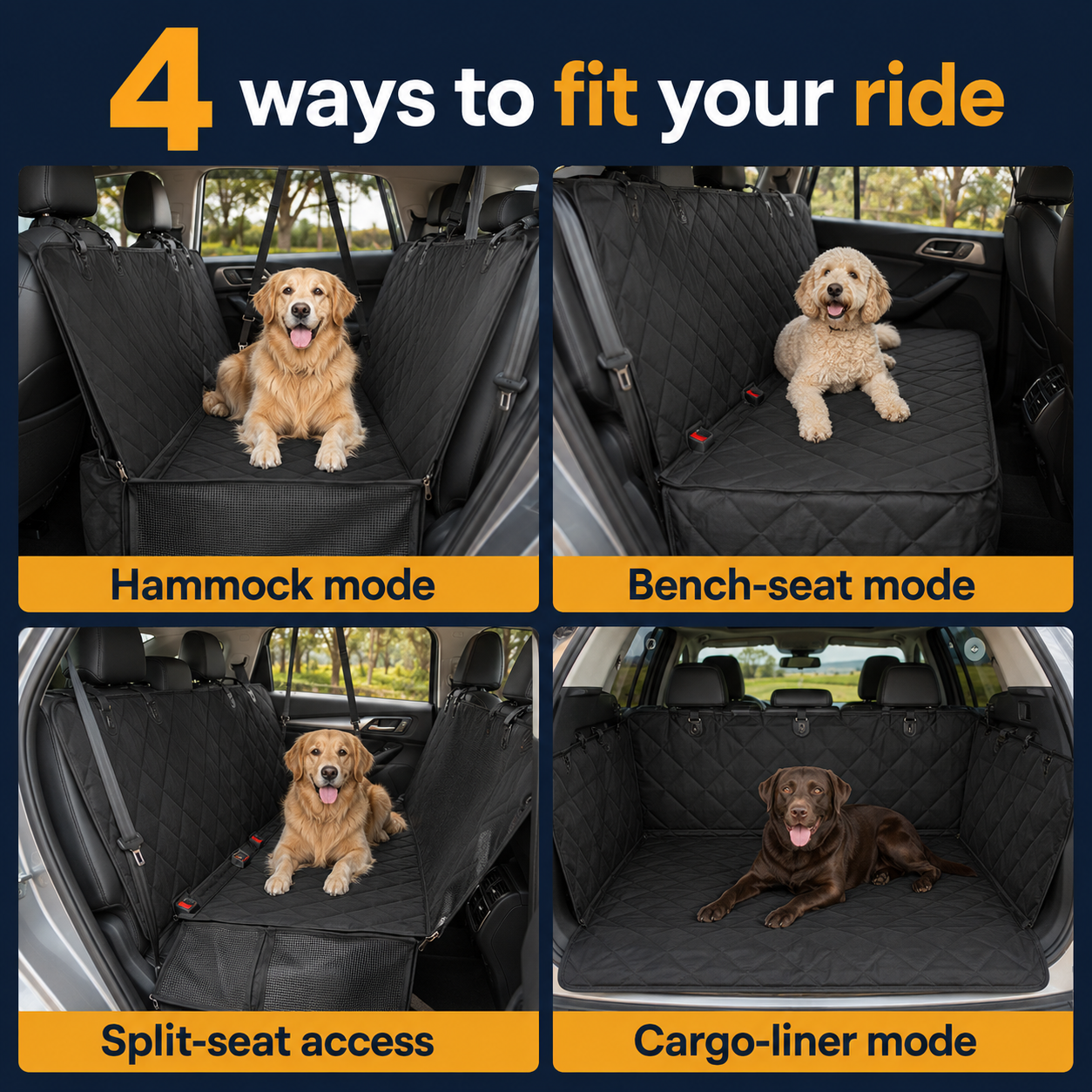 PawRide Max hammock bench split-seat and cargo-liner modes
